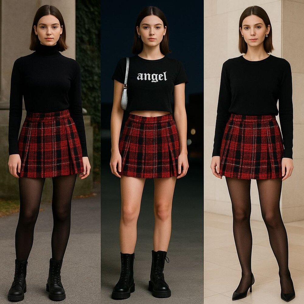 NBD Women’s Tweed Mini Skirt Red Black S Plaid Y2K Dark Academia Luxury